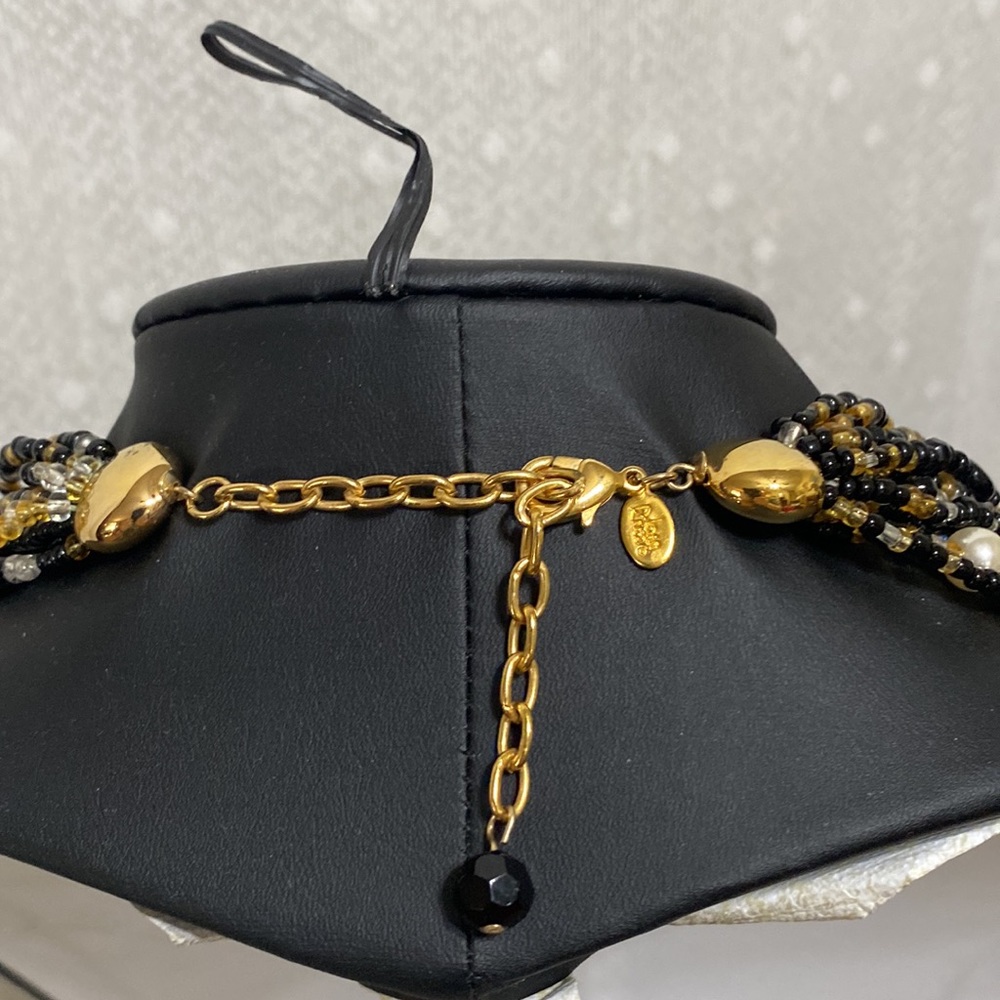 Vintage Joan Rivers Torsade Black & Crystal Beaded Necklace - Picture 6 of 14